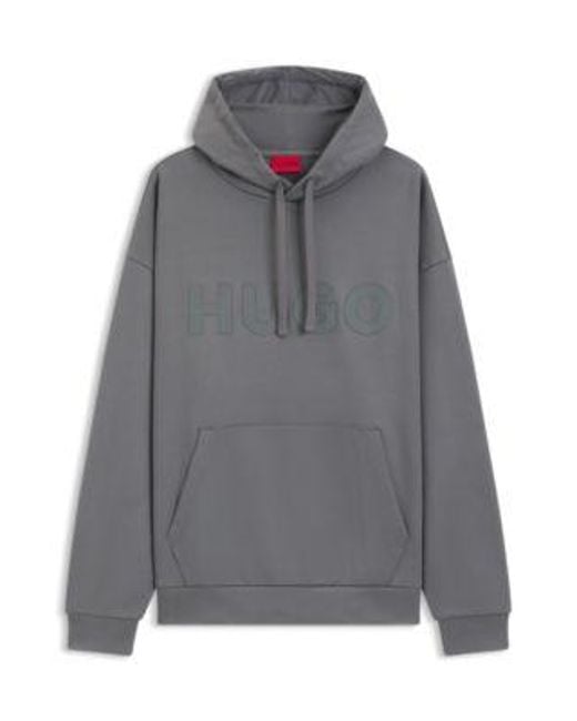 Sweat à capuche Oversize en molleton de coton avec logo ton sur ton HUGO pour homme en coloris Gray