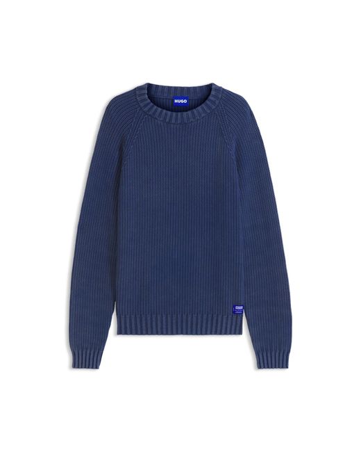 HUGO Blue Cotton Sweater With Ribbed Structure for men