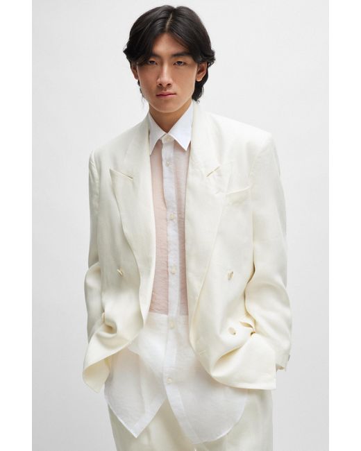 Boss White Regular-fit Shirt In Soft Organza With Kent Collar for men