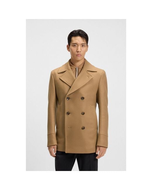 Boss Brown Slim-Fit Double-Breasted Short Coat for men