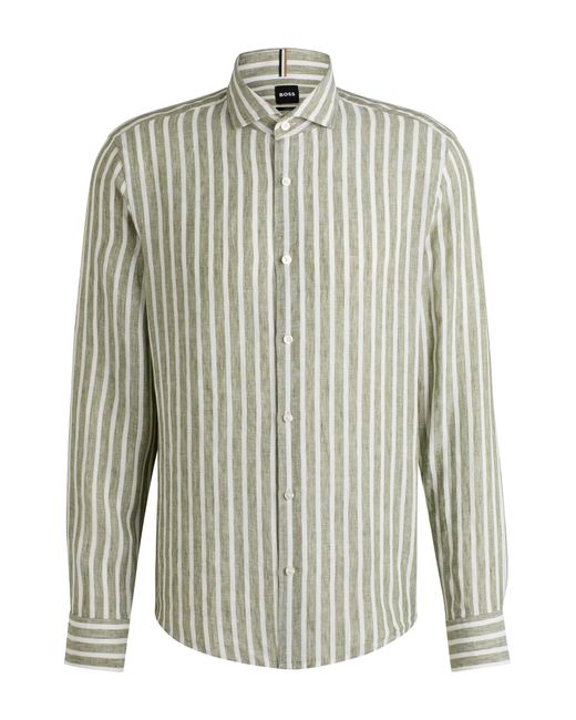 Boss Regular-Fit Gestreept Overhemd Van Linnen Chambray in het Multicolor voor heren