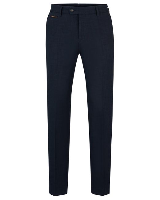 Boss Blue Slim-fit Trousers In Micro-patterned Stretch Material for men