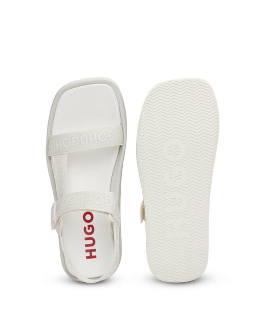 HUGO White Stacked-logo Sandals With Branded Straps
