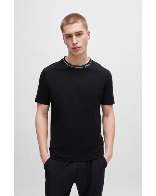 Boss Regular-fit T-shirt Van Katoenen Jersey Met Logodetail Op De Kraag in het Black voor heren
