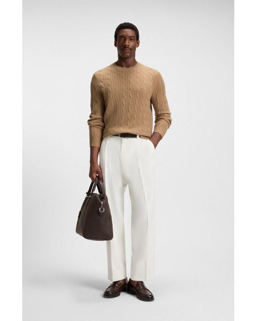 Boss Kabelgebreide Trui Van Wol En Kasjmier in het Natural voor heren