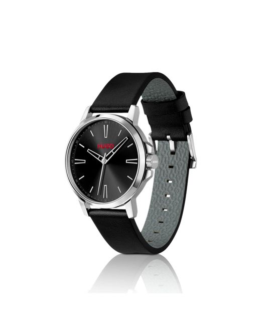 HUGO Black Dial Watch With Leather Strap for men