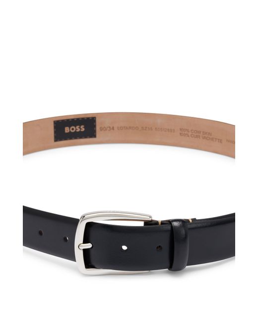 Boss Black Italian-leather Belt With Contrast Stitching for men