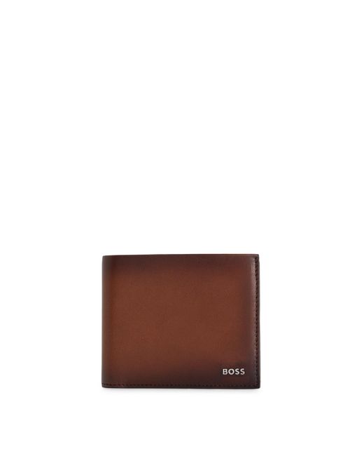Boss Brown Leather Wallet With Polished-silver Lettering for men