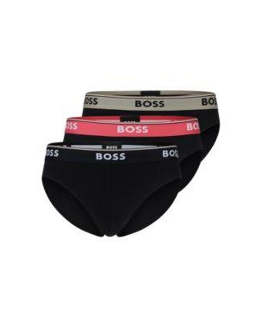 Lot de trois slips en coton stretch avec logos à la taille Boss pour homme en coloris Black