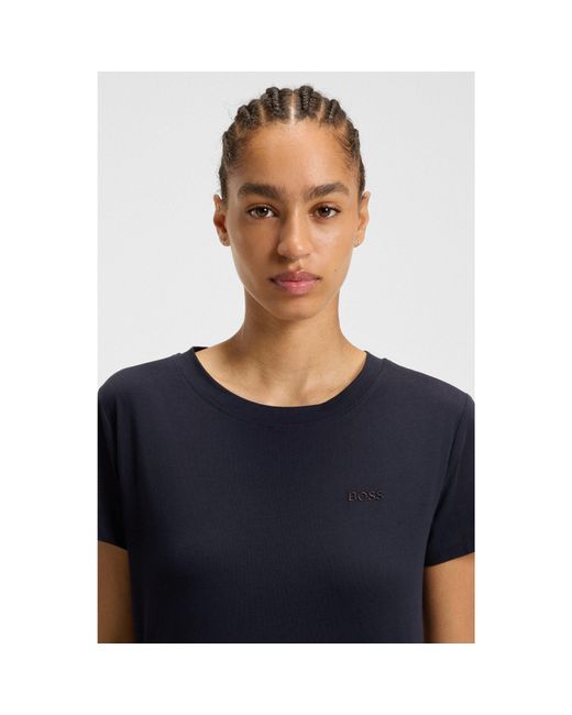 Boss Blue Cotton-Jersey T-Shirt With Logo Detail