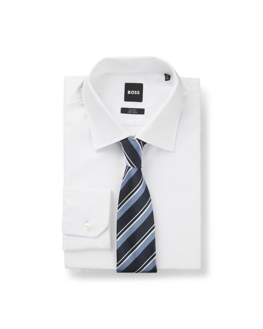Boss Blue One Silk Tie With Diagonal Stripes for men