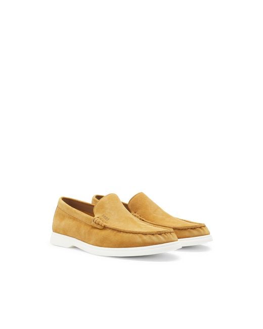 Boss Yellow Suede Loafers With Contrast Outsole for men