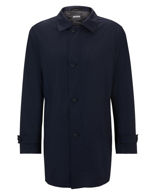 Boss Blue Waterproof Coat Blended With Wool for men