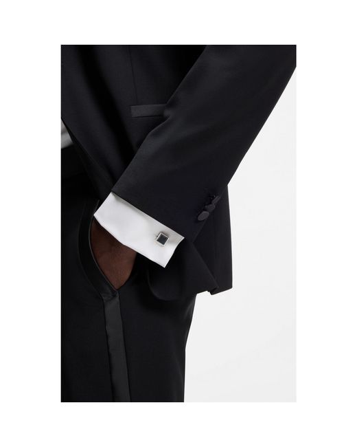 HUGO White Square Cufflinks With Enamel Core And Logo for men