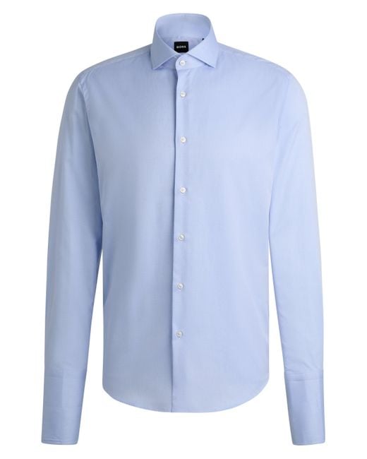 Boss Regular-fit Overhemd Van Gestructureerde Katoen Met Dubbele Manchetten in het Blue voor heren