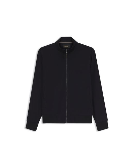 Boss Black Stand-Collar Wool-Blend Sweatshirt With Full Zip for men
