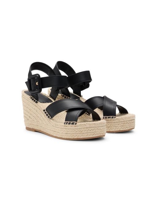 Boss Espadrilles Met Sleehak En Leren Riempjes in het Black