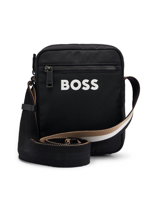 Boss Black Crossbody Bag With Contrast Logo And Signature-stripe Strap for men