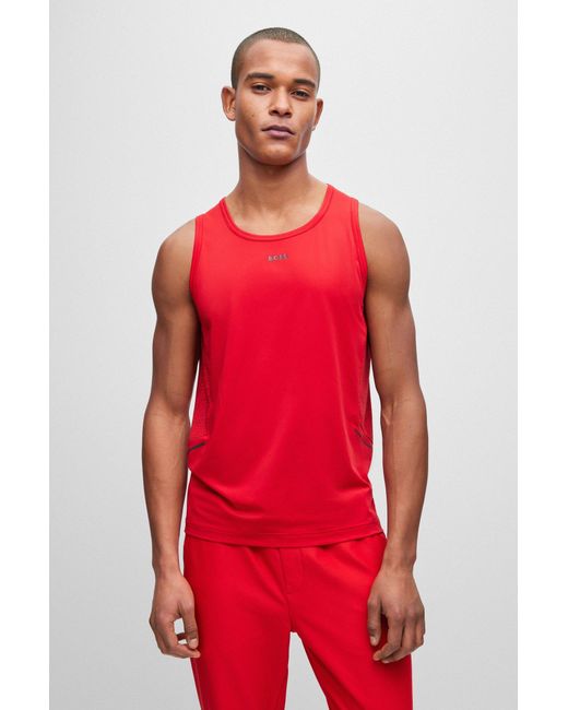 Boss Red Slim-fit Tank Top With Decorative Reflective Pattern for men