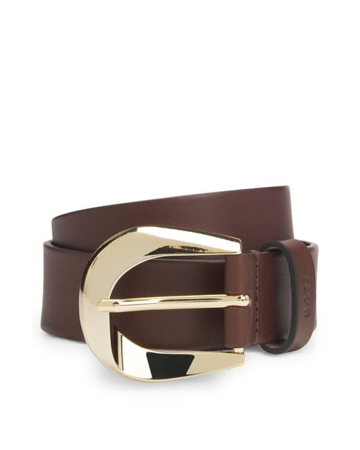 Boss Brown Italian-leather Belt With Gold-tone Buckle
