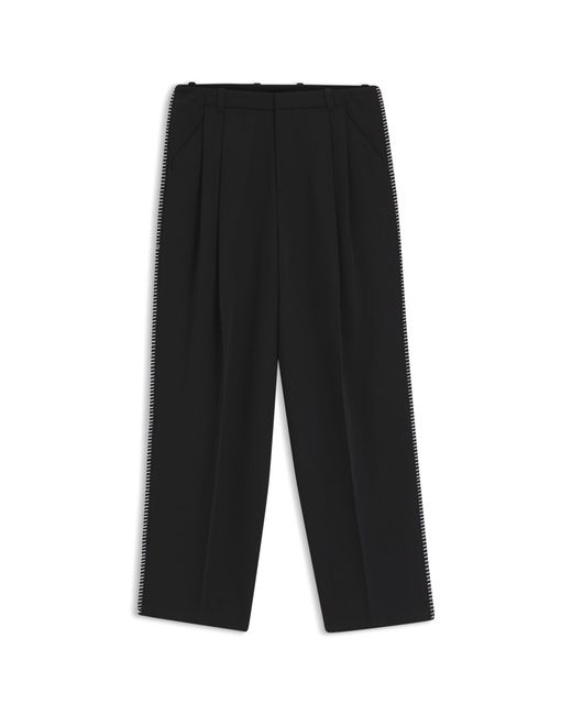 HUGO Black Pleat-Front Trousers With Whipstitch Details for men