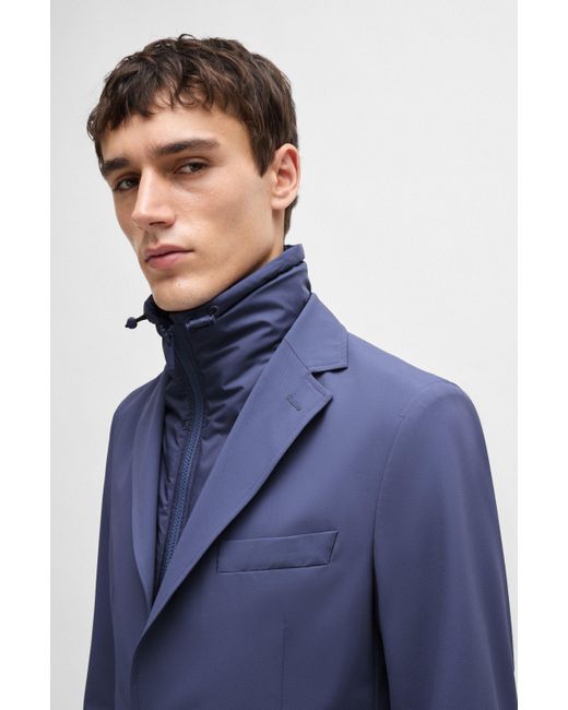 Boss Blue Water-repellent Jacket In Slim Fit With Zip-up Inner for men