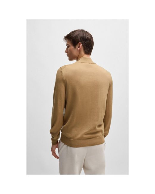 Boss Natural Regular-Fit Zip-Neck Sweater for men