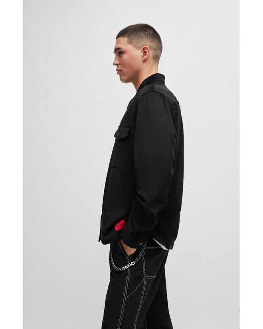 HUGO Black Oversized-fit Overshirt In Faux Suede for men