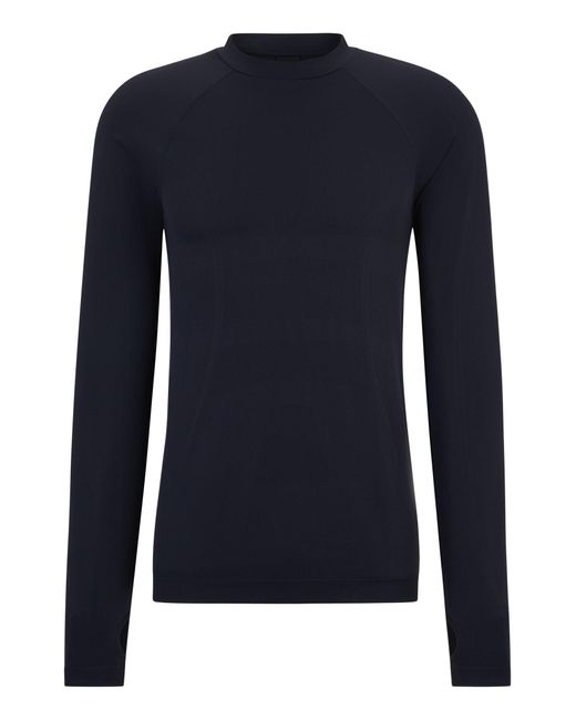 Boss Blue Long-sleeved T-shirt With Mixed Structures for men