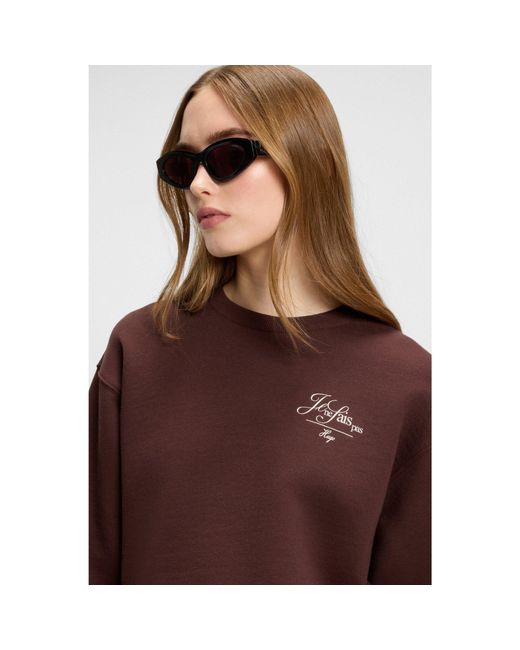 HUGO Brown Cotton-Terry Sweatshirt With Parisian Graphic Print
