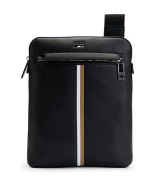 Sac enveloppe en similicuir à rayures emblématiques Boss pour homme en coloris Black