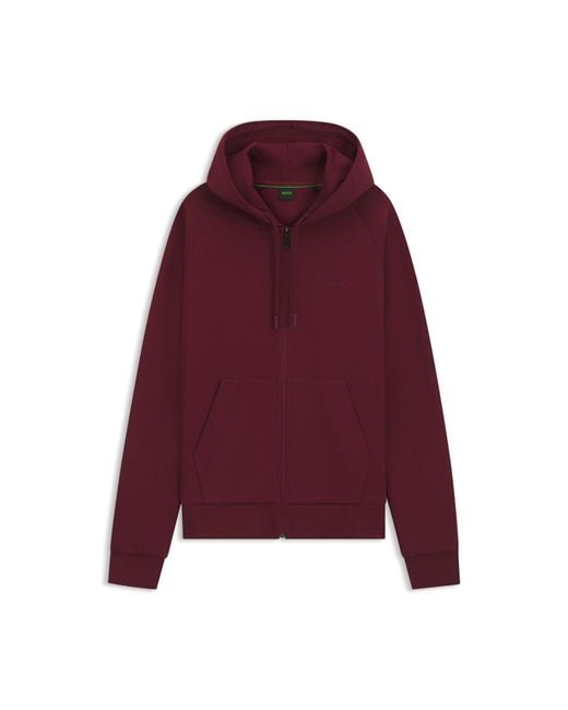 Boss Red Stretch-Cotton Zip-Up Hoodie With Puffed Logo for men