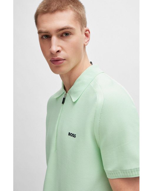 Boss Green Short-sleeved Zip-neck Polo Sweater With Logo Detail for men