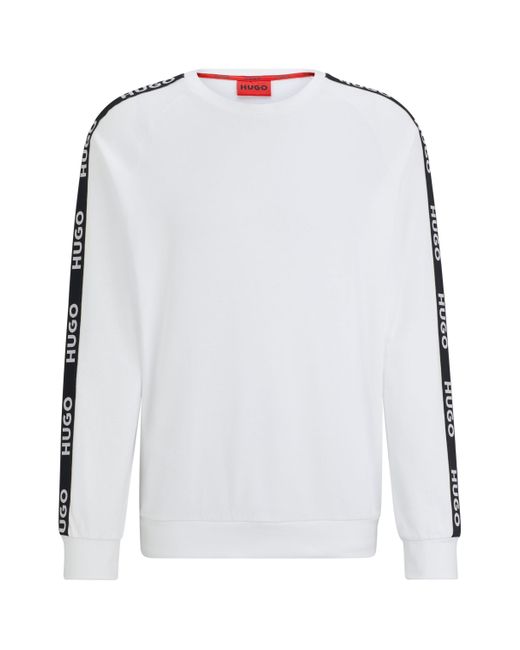 HUGO Sweatshirt aus Baumwoll-Terry mit Logo-Tape und gerippten Bündchen in White für Herren