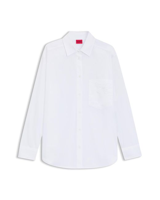 HUGO Oversized-Fit Blouse Met Logostiksel in het White