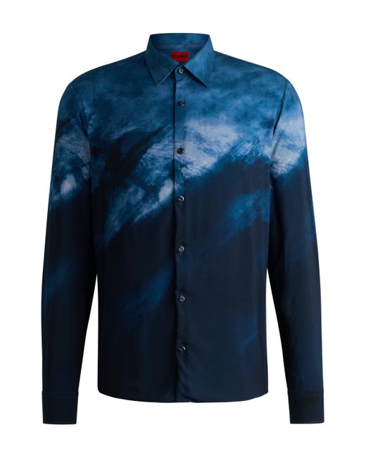 HUGO Slim-Fit Hemd aus Popeline mit abstraktem Print in Blue für Herren
