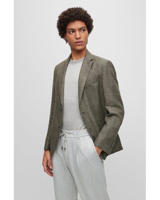Afledning Procent underskud BOSS by HUGO BOSS Slim-fit Jacket In Patterned Linen And Virgin Wool in  Green for Men | Lyst Canada
