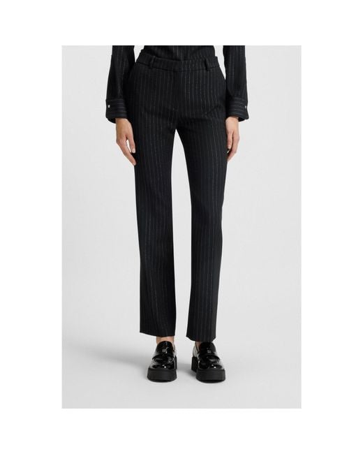 HUGO Black Regular-Fit Trousers With Sparkling Pinstripe