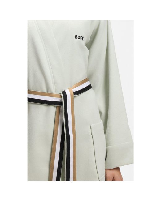 Boss White Cotton Dressing Gown With Signature-Stripe Belt