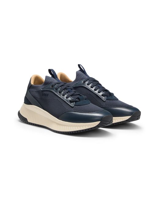 Boss Ttnm Evo-Sneakers Met Gebreide Bovenzijde in het Blue voor heren