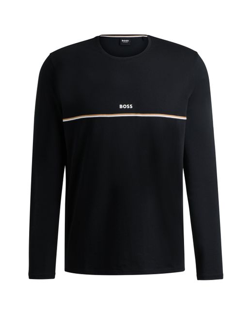 Boss Pyjama-Shirt mit langen Ärmeln, Signature-Streifen und Logo in Black für Herren