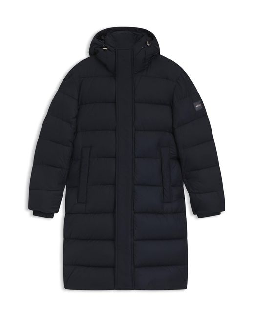 Boss Lange Waterafstotende Gewatteerde Jas Met Capuchon in het Blue voor heren