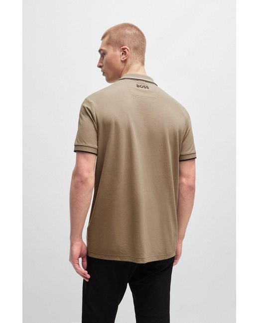 Boss Natural Cotton-blend Polo Shirt With Contrast Logos for men