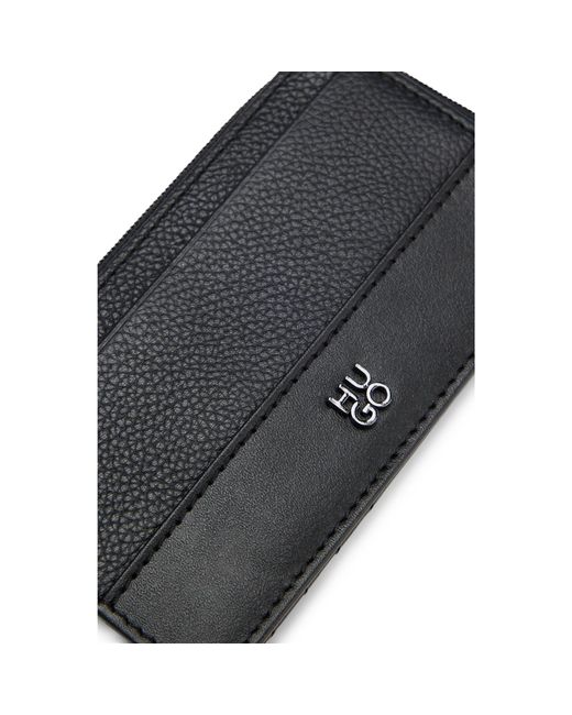 HUGO Black Leather Card Holder With Stacked Logo for men