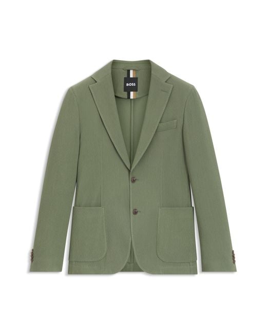 Boss Slim-Fit Sakko Aus Fein Gemustertem Baumwoll-Mix in Green für Herren