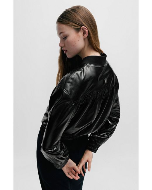 HUGO Black Relaxed-fit Bomber Jacket In Faux Leather