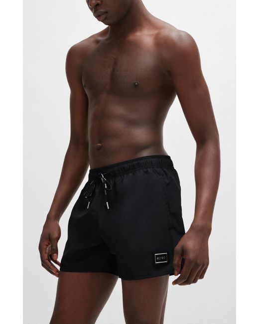 HUGO Black Fully Lined Swim Shorts With Logo Detail for men