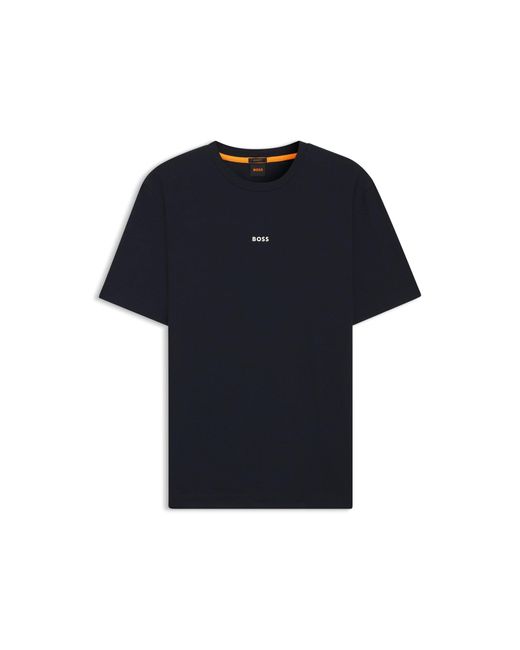 Boss Blue Stretch-Cotton T-Shirt With Logo Print for men