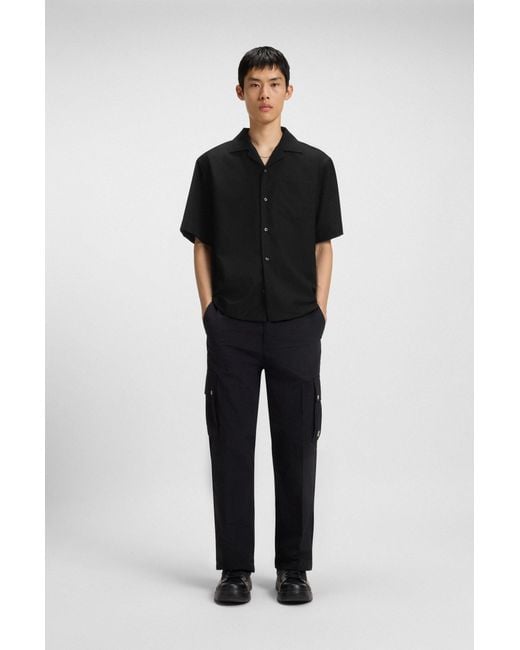 HUGO Oversized-Fit Twill Overhemd Van Wolmix in het Black voor heren