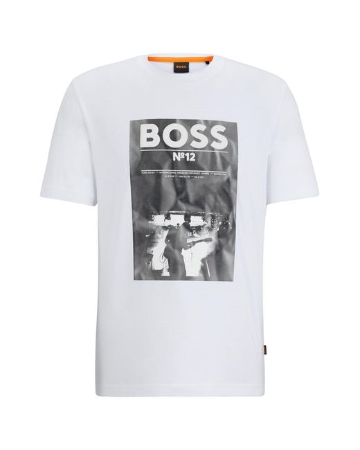 Boss White Regular-fit T-shirt In Cotton With Seasonal Artwork for men